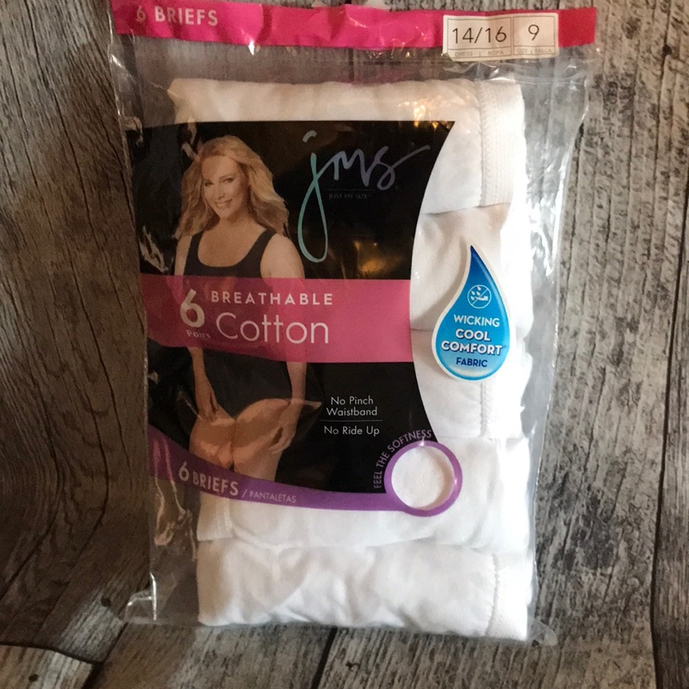 Just My Size ~ Women's Brief Underwear Panties 6-Pair Cotton White ~ 9